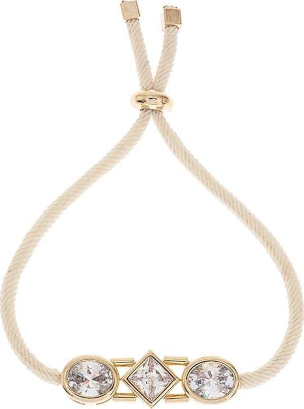 Kadın Üç Taşlı Krem Renk İpli Zarif Bileklik - Image 1