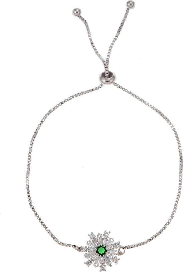 Kadın Yeşil Taşlı Kar Tanesi Motifli Bileklik Gümüş - Image 1