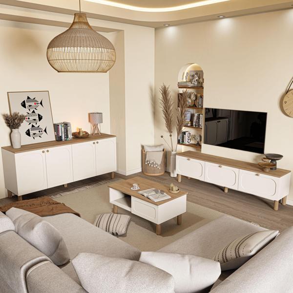 Mezza Set 1280-2100-1700 Monza Membran (Mdf Kapaklı) Bohem Tv Ünitesi-Orta Sehpa-Konsol Seti Sepet-Beyaz - Image 1