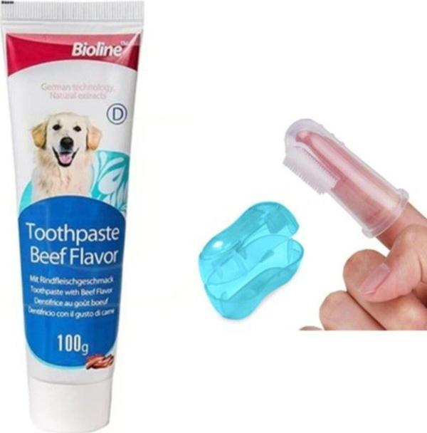 Biftekli Aromalı Kedi Ve Köpek Diş Macunu 100 gr Parmak Diş Fırçası - Image 1