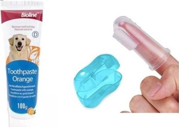 Portakal Aromalı Kedi Ve Köpek Diş Macunu 100 gr Parmak Diş Fırçası - Image 1