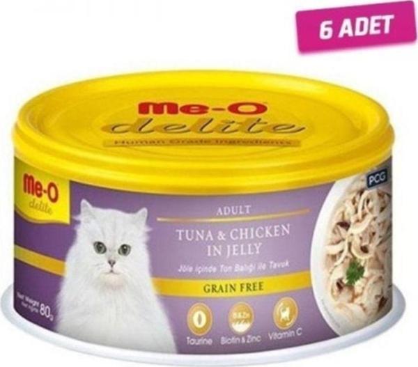 6 Adet - Meo Delite Tahılsız Jöle Içinde Ton Balıklı Ve Tavuklu Yetişkin Kedi Konservesi 80 Gr - Image 1