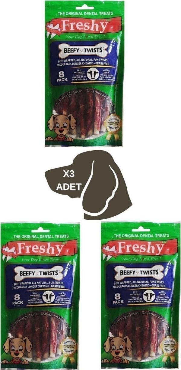 Beefy Twists - 3'lü Set - 24 Adet Gerçek Dana Etli Natural Burgu Çubuk - Image 1