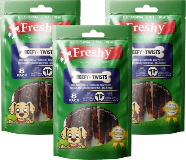 Beefy Twists 3'lü Set - 24 Adet Dana Eti Kaplı Burgu Çiğneme Çubuğu - Image 1
