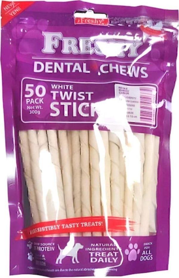 Dental Chews White Twist Sticks Dog Treat Diş Sağlığı Için Beyaz Burgu Çubuk Kemik 50 Adet 300 Gr - Image 1