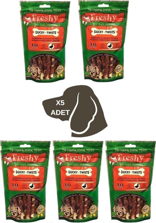 Ducky Twists - Ördek Kaplı Sütlü Burgu Köpek Ödülü 90 Gr-10 Çubuk 5li Paket - Image 1