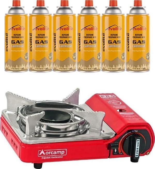 Orcamp Mini Portatif Kamp Ocağı Kırmızı + 6 Evolite 227 gr Gaz Kartuşu EVO-004-A5 - Image 1