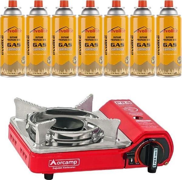 Orcamp Mini Portatif Kamp Ocağı Kırmızı + 7 Evolite 227 gr Gaz Kartuşu EVO-004-A6 - Image 1