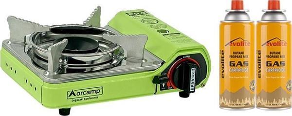 Orcamp Mini Portatif Kamp Ocağı Yeşil + 2 Evolite 227 gr Gaz Kartuşu EVO-006-A1 - Image 1