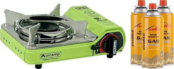 Orcamp Mini Portatif Kamp Ocağı Yeşil + 3 Evolite 227 gr Gaz Kartuşu EVO-006-A2 - Image 1