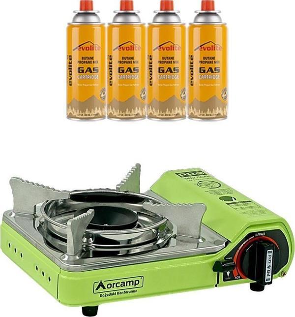 Orcamp Mini Portatif Kamp Ocağı Yeşil + 4 Evolite 227 gr Gaz Kartuşu EVO-006-A3 - Image 1