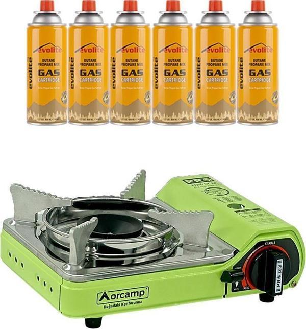 Orcamp Mini Portatif Kamp Ocağı Yeşil + 6 Evolite 227 gr Gaz Kartuşu EVO-006-A5 - Image 1