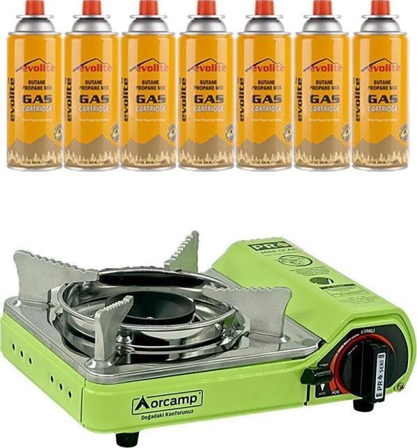 Orcamp Mini Portatif Kamp Ocağı Yeşil + 7 Evolite 227 gr Gaz Kartuşu EVO-006-A6 - Image 1