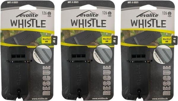 3 adet Evolite Rescue  E-5531 126 Db Deprem Düdüğü Siyah - Image 1
