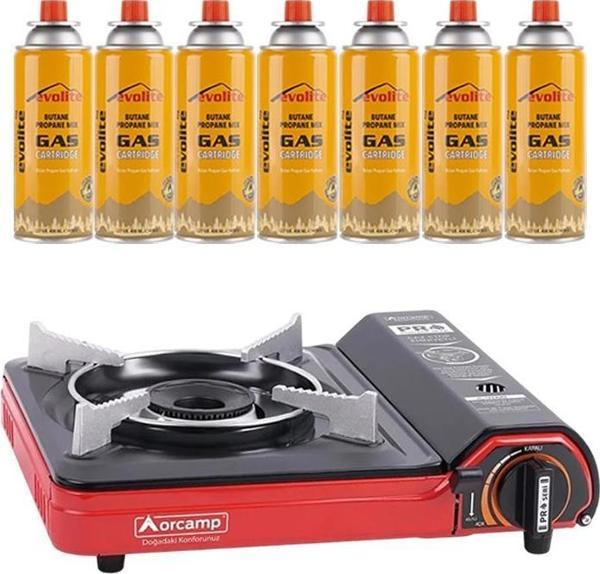 Orcamp Portatif Kamp Ocağı Kırmızı + 7 Evolite 227 gr Gaz Kartuşu EVO-002-A6 - Image 1