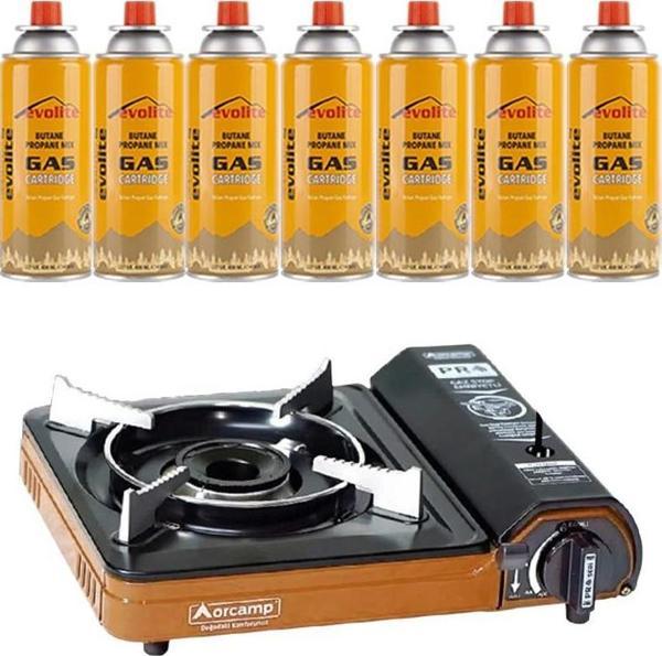 Orcamp Portatif Kamp Ocağı Turuncu + 7 Evolite 227 gr Gaz Kartuşu EVO-003-A6 - Image 1