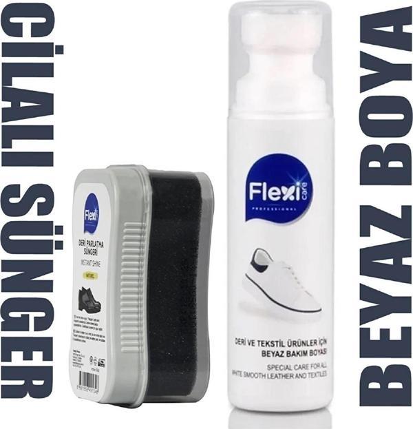 Flexi Spor Beyaz Deri Ve Kumaş Ayakkabı Boyası 75 ml + Flexi Cilalı Sünger - Image 1