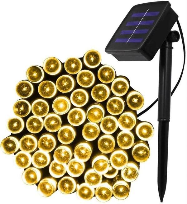 MİGHTY GÜNEŞ ENERJİLİ 100 LED 12 METRE SARI RENK YILBAŞI ÇAM AĞACI BAHÇE AYDINLATMASI LED IŞIK  - Image 1