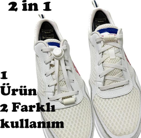 SRTfootcare 2 in 1 Akıllı Kilitli Elastik Outdoor Ayakkabı Bağcığı 100cm 1 Çift Beyaz - Image 1