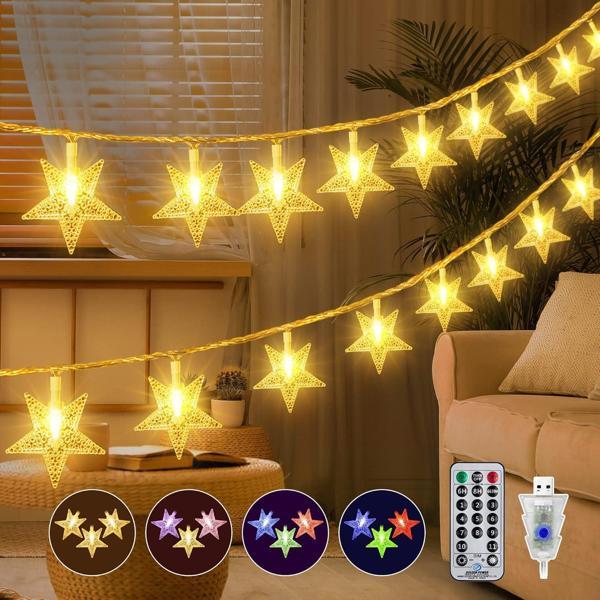 SARI VE RENKLİ 12 METRE 100 LED YILDIZ USB VE PİLLE ÇALIŞAN SARI IŞIK KUMANDALI 8 MODLU EV BAHÇE BALKON AĞAÇ ÇİT SÜSÜ LE - Image 1