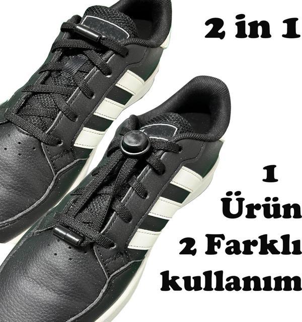 SRTfootcare 2 in 1 Akıllı Kilitli Elastik Outdoor Ayakkabı Bağcığı 100cm 1 Çift Siyah - Image 1