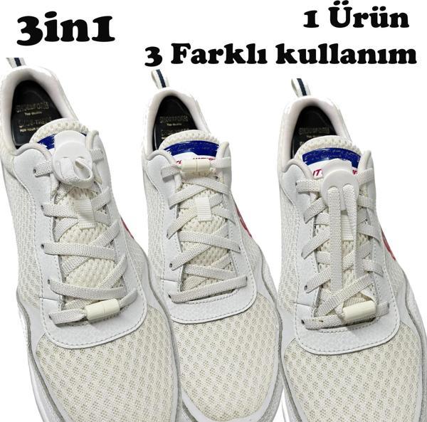 SRTfootcare 3 in 1 Akıllı Kilitli Elastik Outdoor Ayakkabı Bağcığı 100cm 1 Çift Beyaz - Image 1