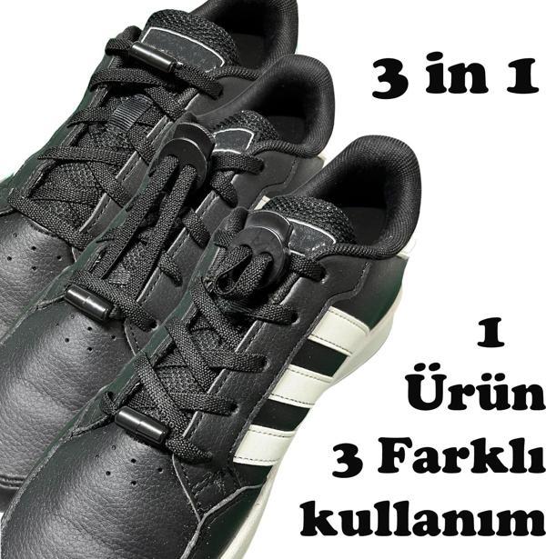 SRTfootcare 3 in 1 Akıllı Kilitli Elastik Outdoor Ayakkabı Bağcığı 100cm 1 Çift Siyah - Image 1