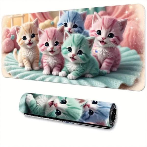 70X30 CM RENKLİ KEDİLER TEMALI KAYDIRMAZ TABAN SPEED YÜZEY OYUNCU MOUSE PAD GAMİNG - Image 1