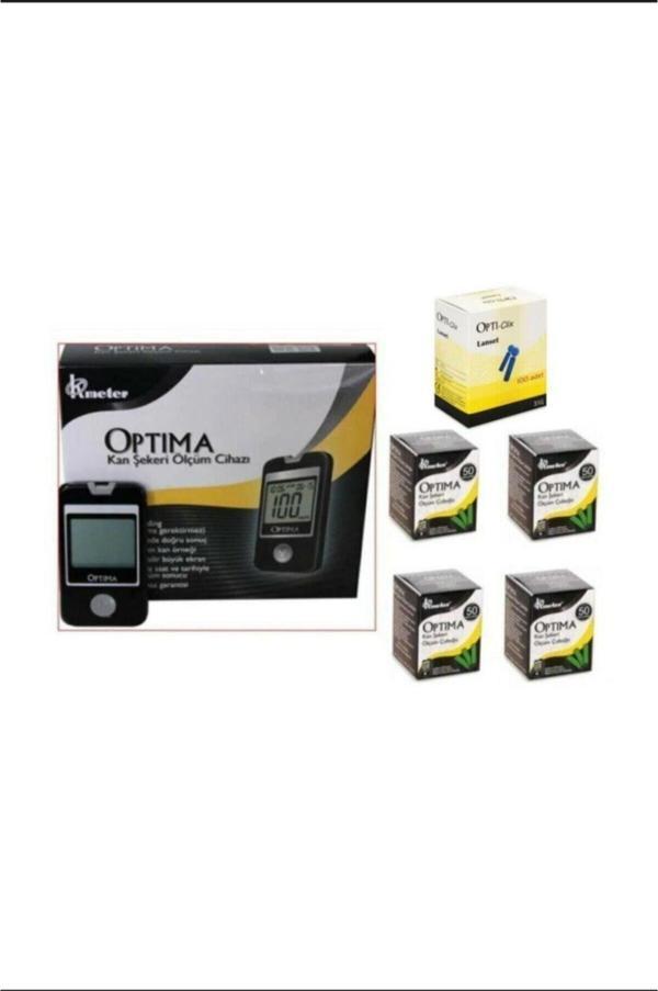 Kan Şekeri Ölçüm Cihazı + 4 Kutu Strip (200 Adet) + 1 Kutu (100 Adet) Opti-clix Parmak - Image 1