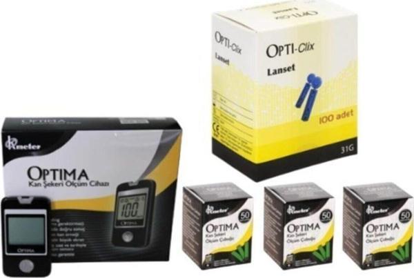 Kan Şekeri Ölçüm Cihazı+ 3 Kutu Strip (150 Adet) + 1 Kutu (100 Adet) Opti-clix Lanset - Image 1