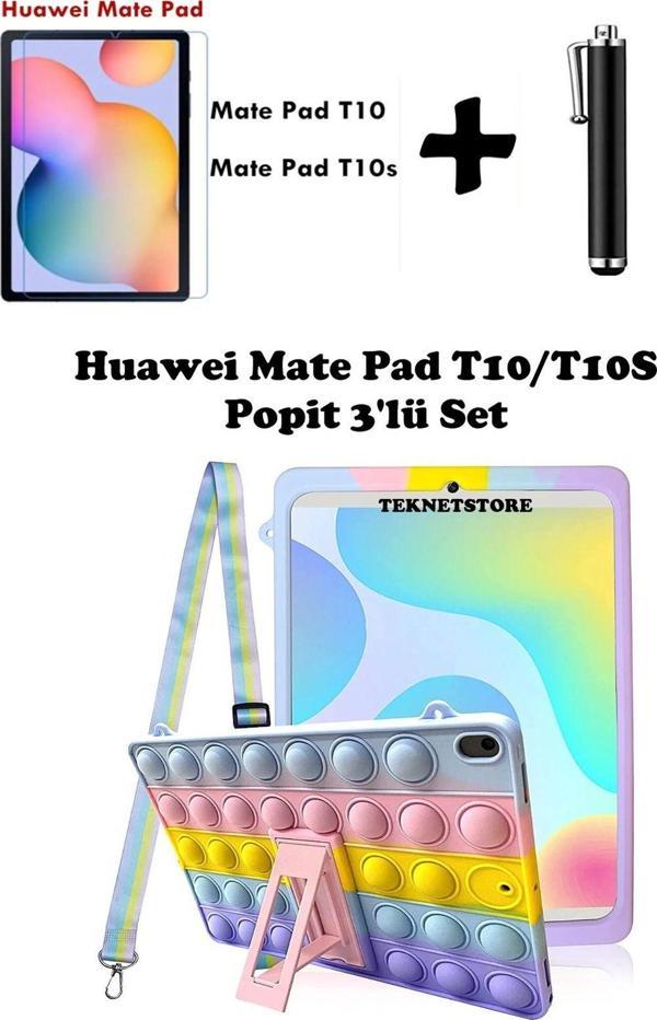 Huawei Matepad T10 / T10s Uyumlu Kılıf Popit Standlı Kapak Askılı Silikon Eğlenceli 3'lü Set - Image 1