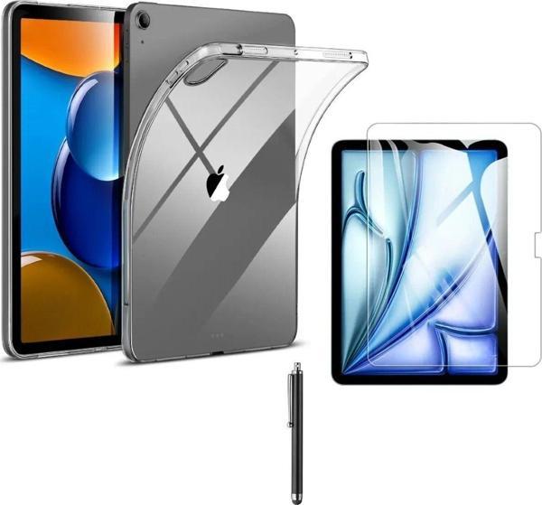 Apple Ipad Air 6 11 Inç 2024 M2 Çip Uyumlu Kılıf Silikon Koruyucu + Ekran Koruyucu + Kalem - Image 1