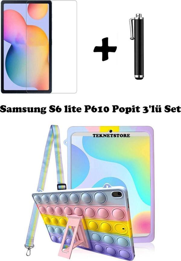 Samsung Galaxy Tab S6 Lite P610 10.4" Uyumlu Kedi Kılıf Askılı Standlı Koruyucu 3'lü Set Silikon - Image 1