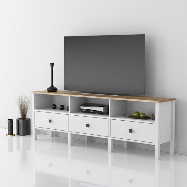 Venezia 3 Çekmece 3 Bölmeli Ahşap Ayaklı Tv 150 Cm Tv Ünitesi - Minifiksli - Wood Beyaz - Image 1