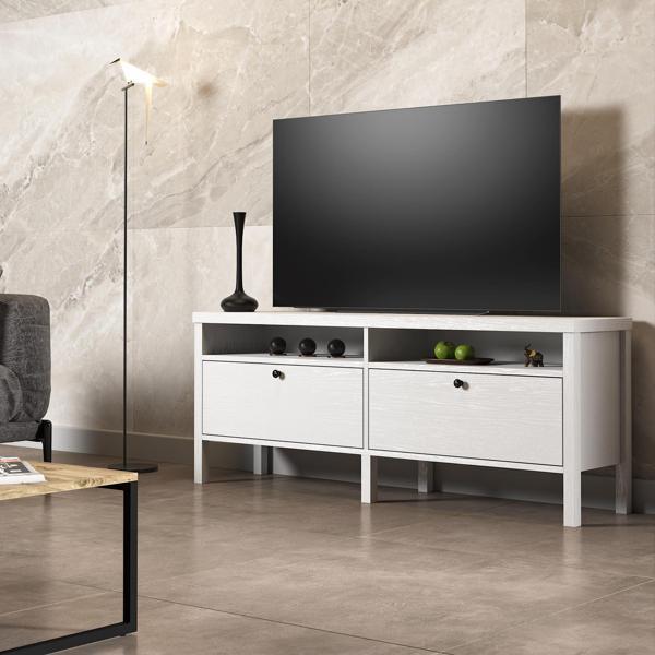 Venezia 2 Çekmece 2 Bölmeli Ahşap Ayaklı Tv 150 Cm Tv Ünitesi - Minifiksli - Wood Beyaz - Image 1