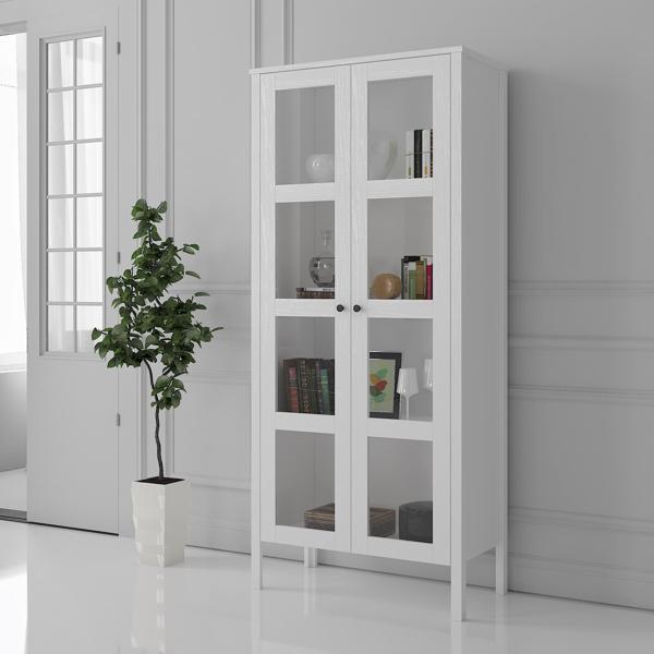 Venezia Cam Kapaklı  Ahşap Ayaklı Çok Amaçlı Dolap, Vitrin, Erzak Dolabı - Minifiks - Wood Beyaz - Image 1