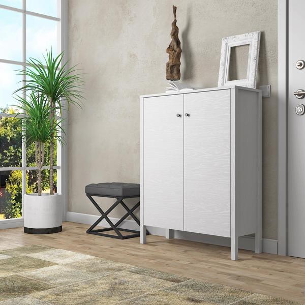 Venezia 2 Kapaklı, Ahşap Ayaklı, Premium Ayakkabılık, Çok Amaçlı Dolap - Minifiks - Wood Beyaz - Image 1