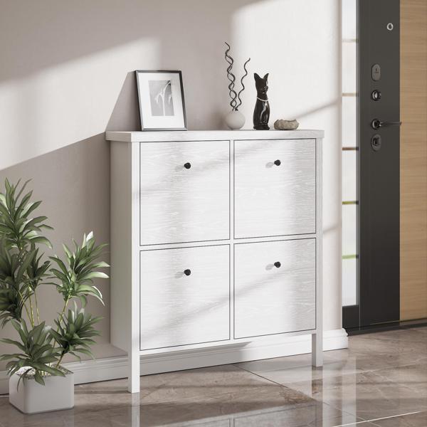 Venezia 4 Kapaklı, Ahşap Ayaklı, Premium Ayakkabılık, Çok Amaçlı Dolap - Minifiks - Wood Beyaz - Image 1