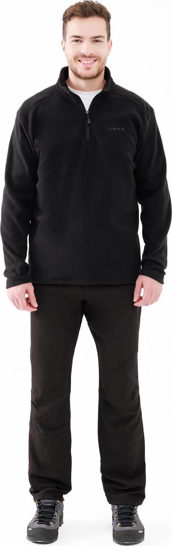 2AS Cedric Erkek Yarım Fermuarlı İnce Polar Sweatshirt Siyah - Image 1