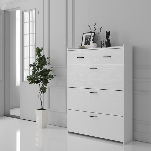 Melodi 3 Düşer Kapaklı 2 Çekmeceli Ayakkabılık - Wood Beyaz  - Image 1