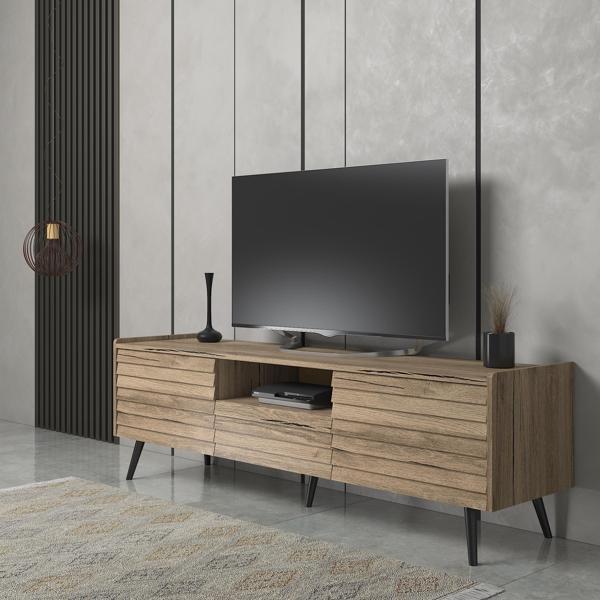 Della Panjur Kapaklı 2 Kapak 1 Çekmece Duvar Raflı Premium 180 Cm Tv Ünitesi - Minifiks - Pera - Siyah - Image 1
