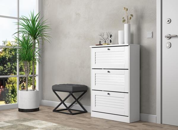 Della Premium 3 Düşer Panjur Kapaklı Ayakkabılık - Minifiks - Wood Beyaz - Image 1