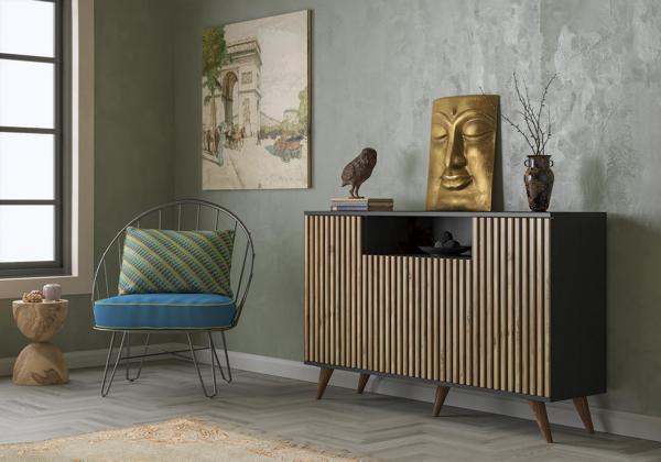 Nova Zebra Kapak 140 Cm 4 Kapaklı 1 Bölmeli Premium Konsol - Minifiks - Wood Siyah / Atlantik Çam - Image 1