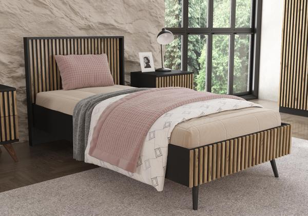 Nova Zebra Desen Tek Kişilik Premium Karyola -Minifiks - Wood Siyah / Atlantik Çam - Image 1
