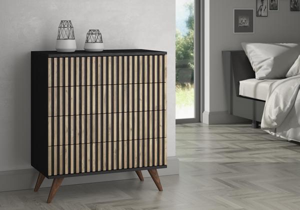 Nova Zebra Desen 4 Çekmeceli Premium Şifonyer - Minifiks - Wood Siyah / Atlantik Çam - Image 1