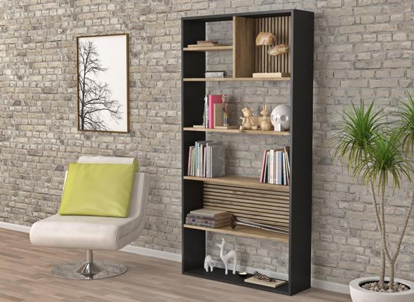 Nova Zebra 7 Bölmeli Kitaplıklık - Minifiks - Wood Siyah  Atlantik Çam - Image 1