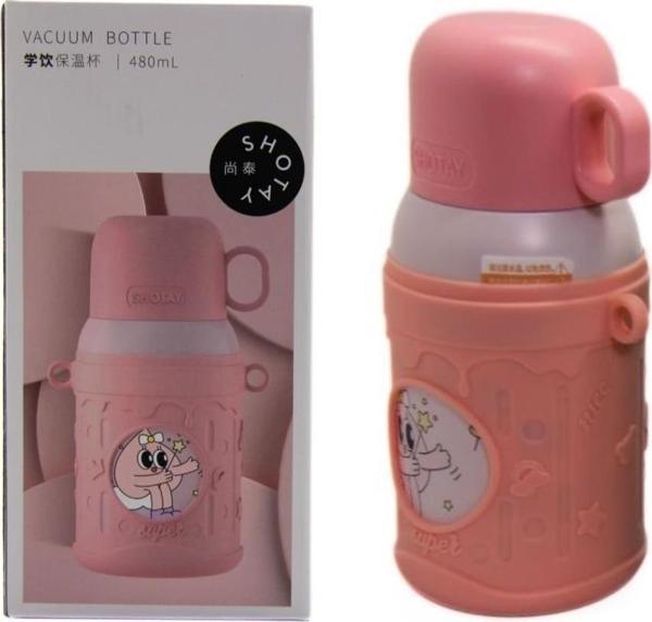 Shotay Cartoon Çelik Termos Matara Çocuk 480Ml Pembe - Image 1