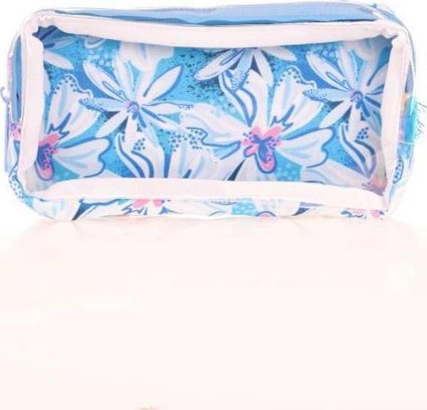 Kaukko Transparent Spring Kalem Çantası Blue Flowers K2614 - Image 1