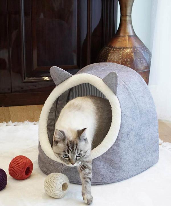 Alas Keçe Kedi Ve Köpek Evi Yatağı Gri Paspas Hediyeli - Image 1