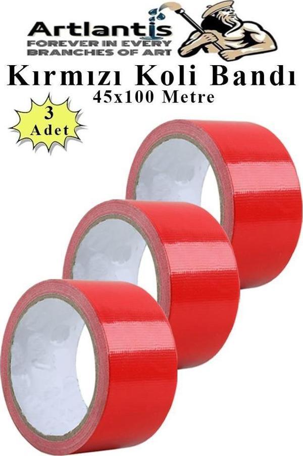 Kırmızı Koli Bantı 100 Metre 3 Adet 45mm x 100 Metre Renkli Koli Bandı Extra Güçlü Formül Akrilik Koli Bandı - Image 1